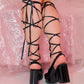 "Dear Valentine" Knee High Heart Platform Heels Black