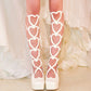 "Dear Valentine" Knee High Heart Platform Heels White PREORDER