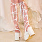 "Dear Valentine" Knee High Heart Platform Heels White PREORDER