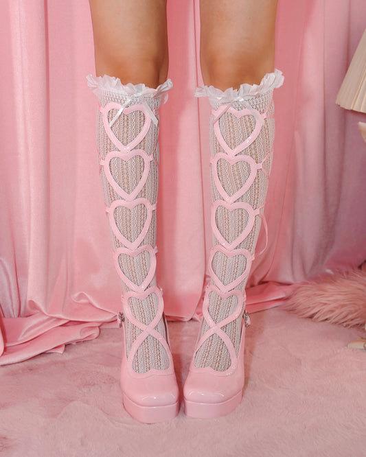 "Dear Valentine" Knee High Heart Platform Heels Pink PREORDER