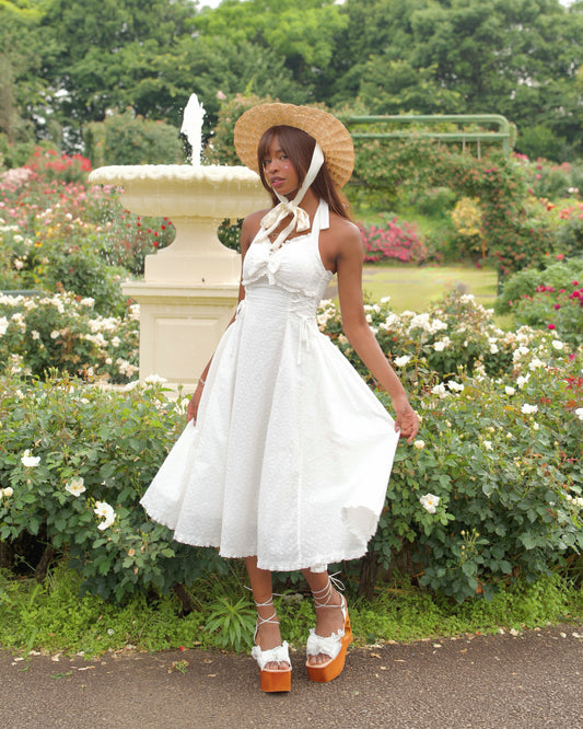 Meadowlace Long Cotton Halter Dress White PREORDER
