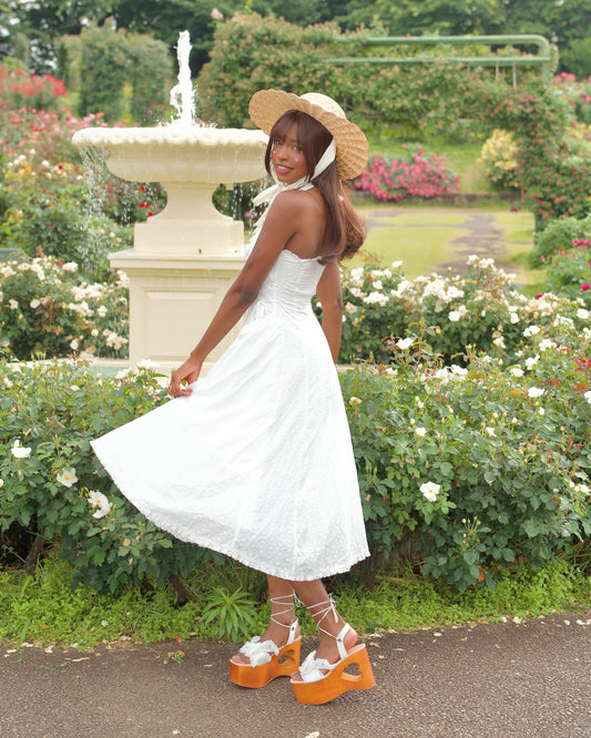 Meadowlace Long Cotton Halter Dress White PREORDER
