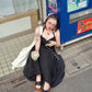 Meadowlace Long Cotton Halter Dress Black PREORDER
