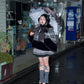 Winter Girl Double Breasted Ribbon Jacket - Grey x Black Check // PREORDER