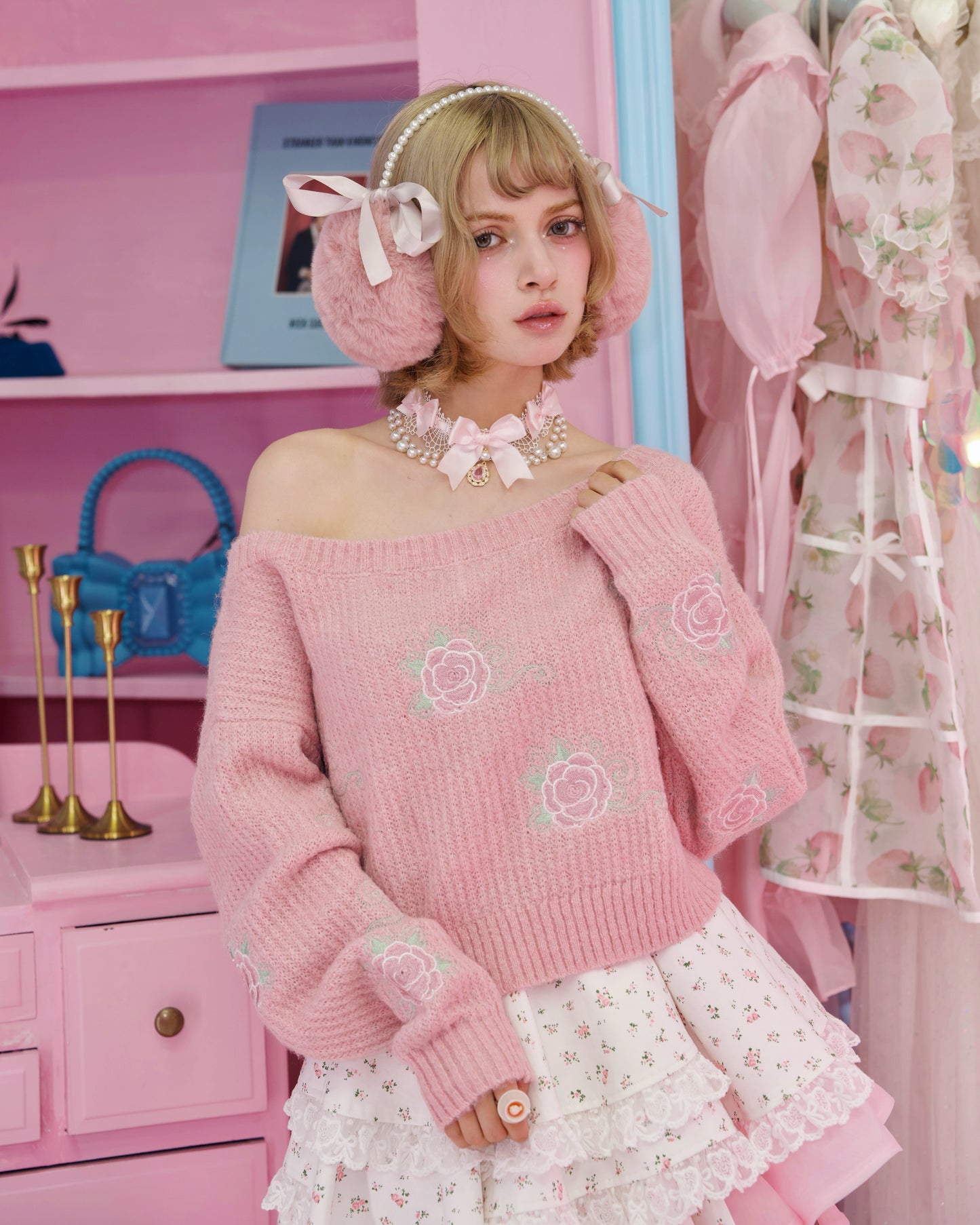 Dreamy Rose Off-Shoulder Jumper - Pink // PREORDER