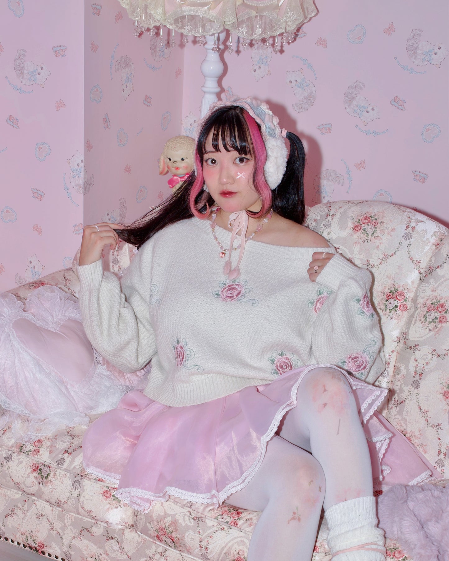 Dreamy Rose Off-Shoulder Jumper - White // PREORDER