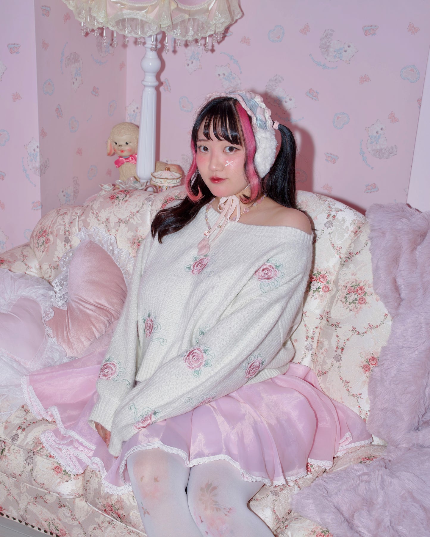 Dreamy Rose Off-Shoulder Jumper - White // PREORDER