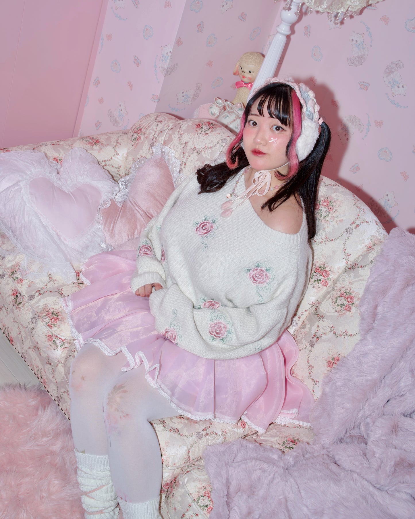 Dreamy Rose Off-Shoulder Jumper - White // PREORDER