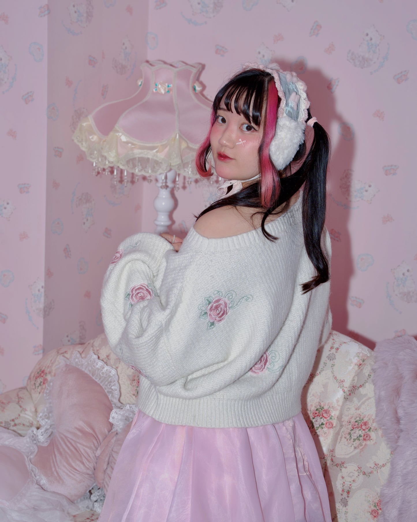 Dreamy Rose Off-Shoulder Jumper - White // PREORDER