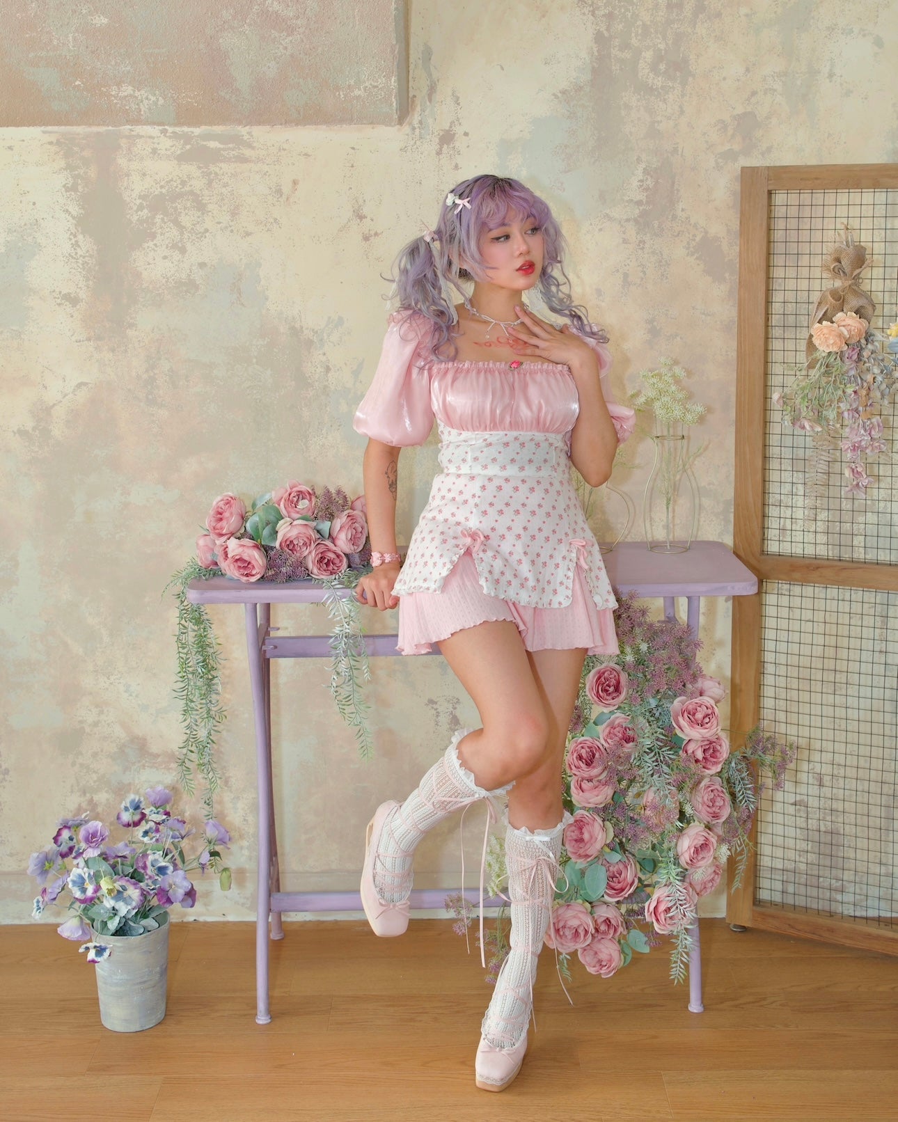 "Cupid's Ballerina" Heart Platform Lace Up Shoes - Powder Pink // PREORDER