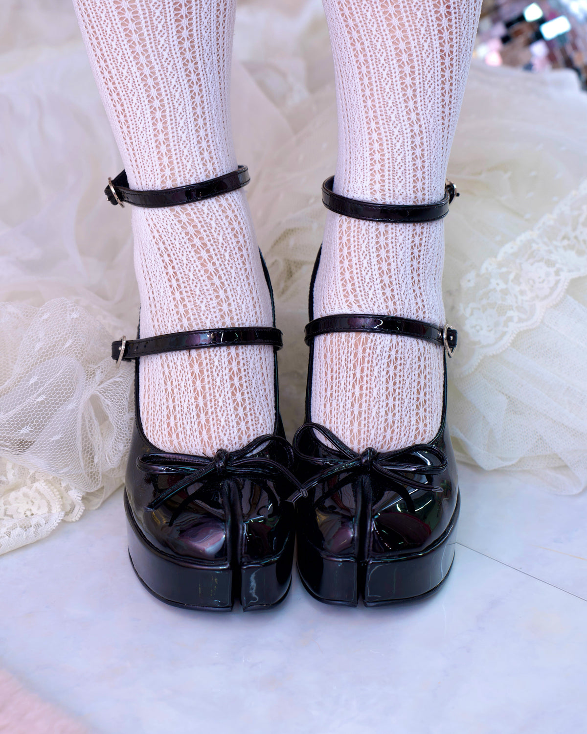 Little Lamb Tabi Wedge Heels - Black // PREORDER