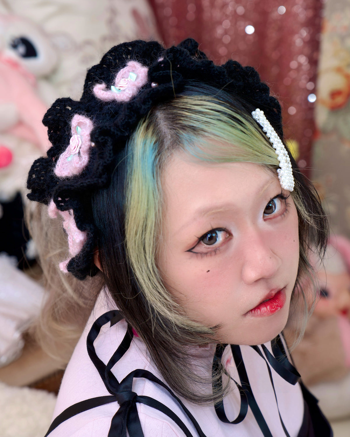 Butterfly Frill Hand Crochet Headdress - Black
