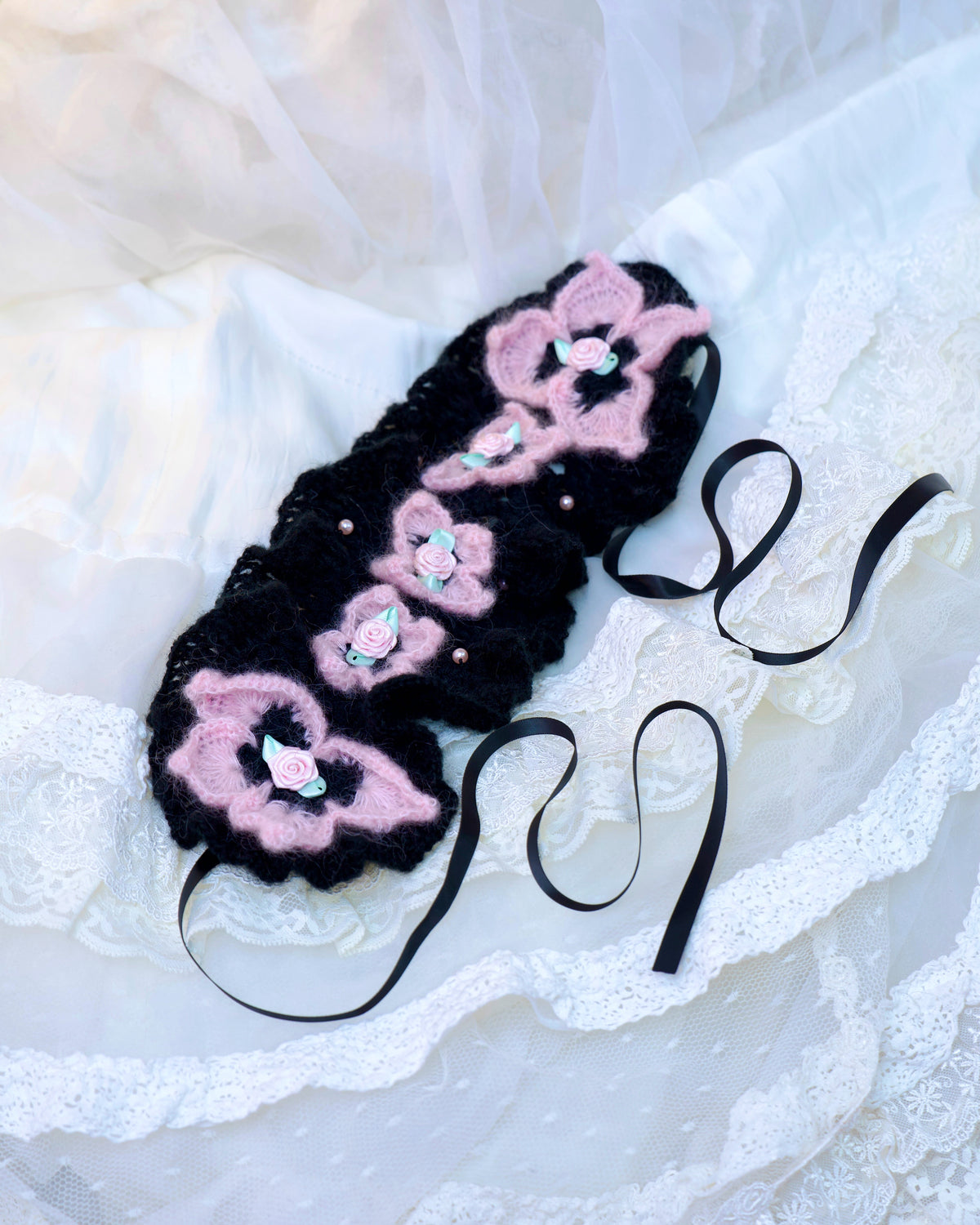 Butterfly Frill Hand Crochet Headdress - Black