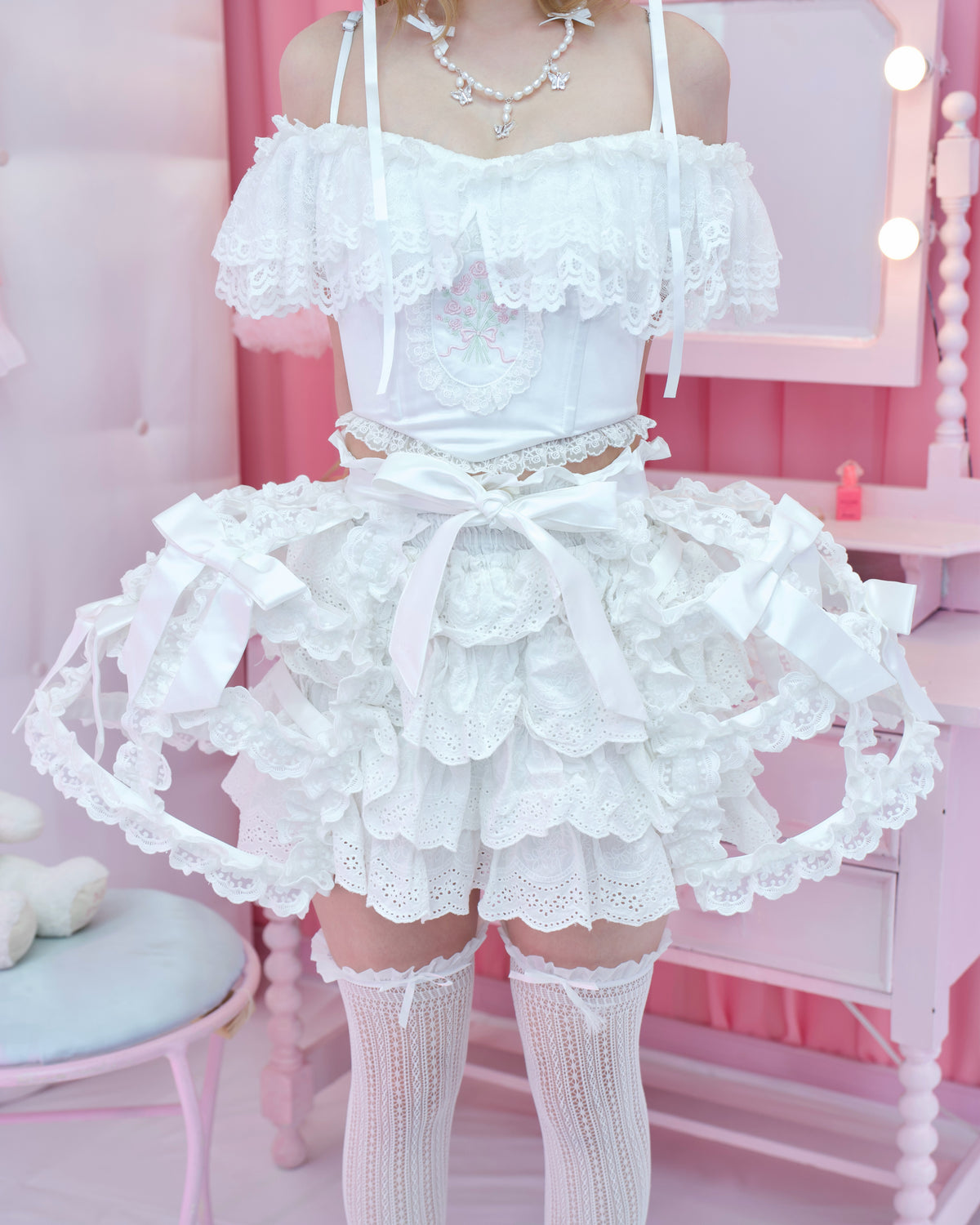 Lace Princess Crinoline Cage Skirt - White // PREORDER