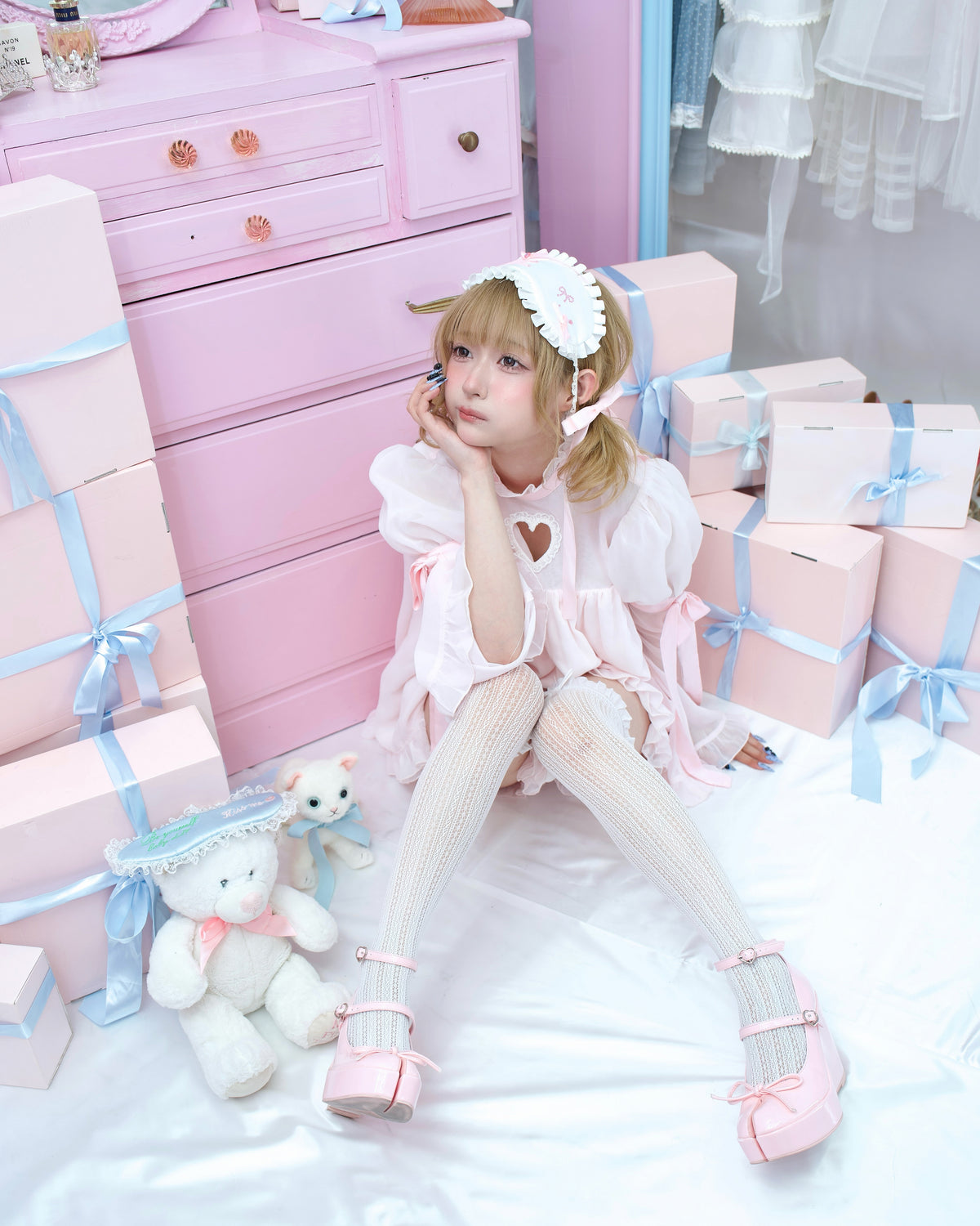 Little Lamb Tabi Wedge Heels - Pink // PREORDER