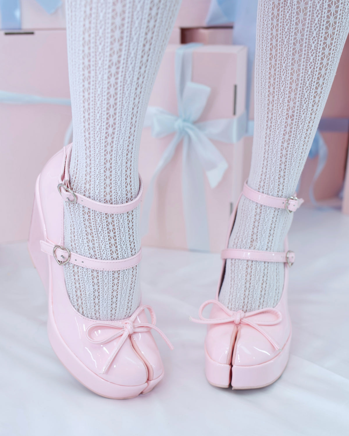 Little Lamb Tabi Wedge Heels - Pink // PREORDER