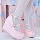 Little Lamb Tabi Wedge Heels - Pink // PREORDER