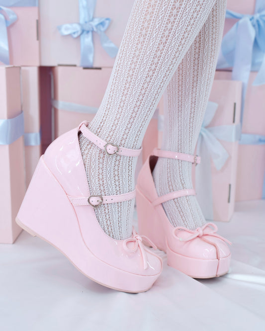 Little Lamb Tabi Wedge Heels - Pink // PREORDER