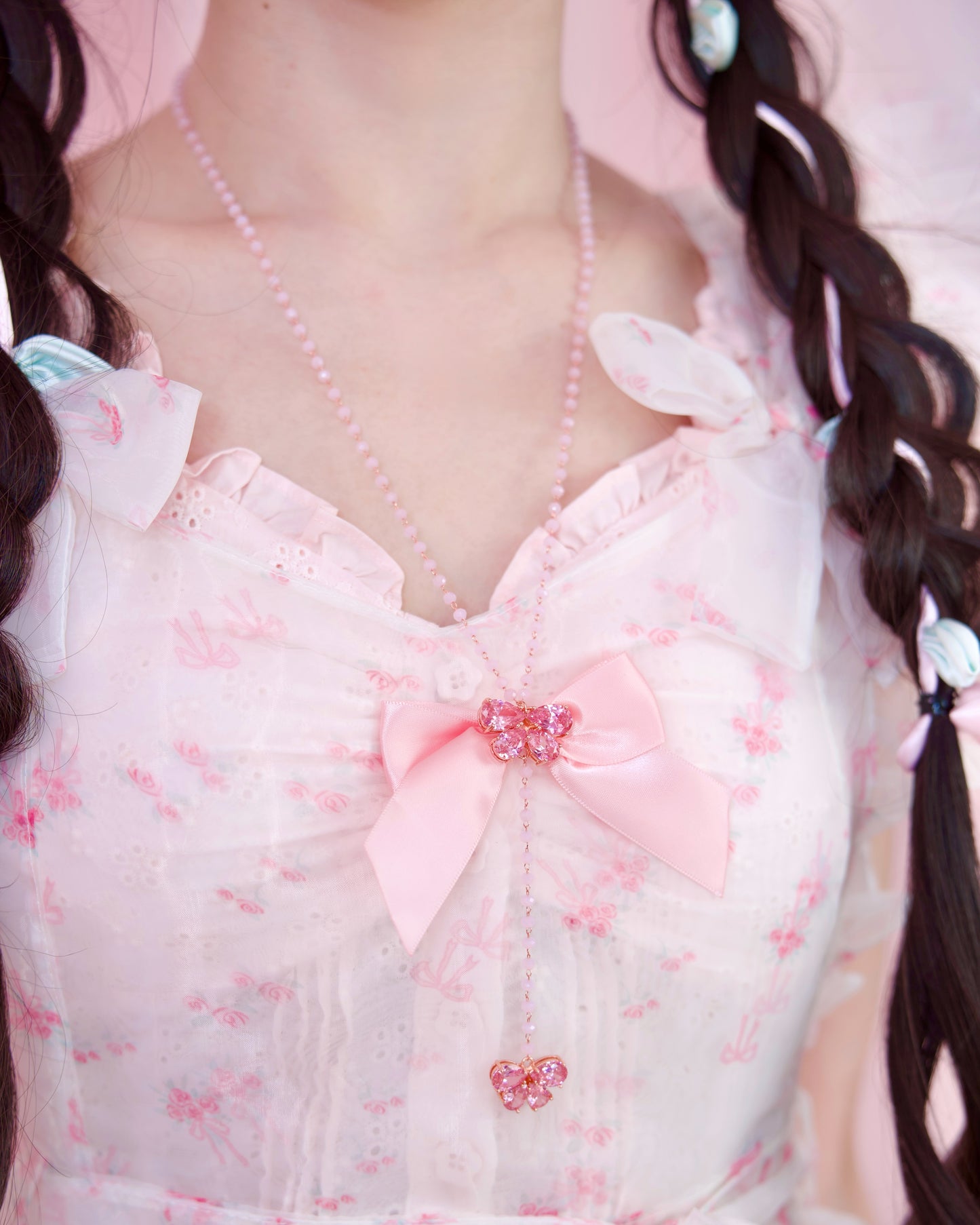 Butterfly Ribbon Necklace - Rose Gold