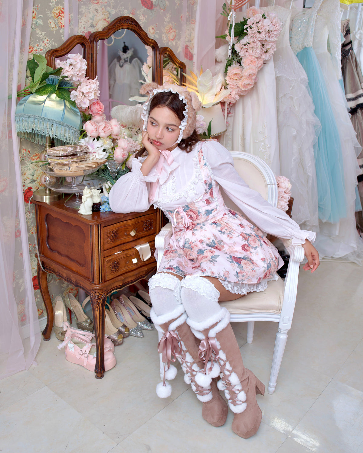 Vintage Rose Jumper Skirt - Pink // PREORDER