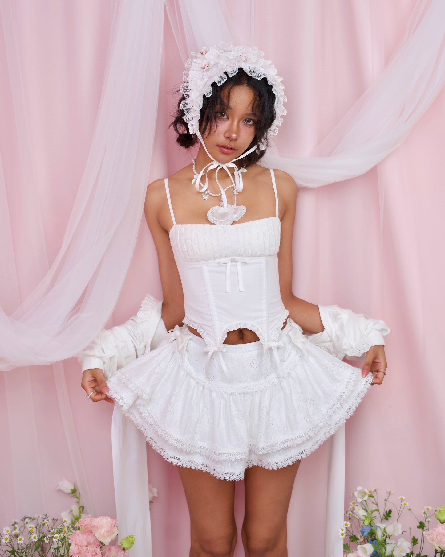 Yume Ribbon Skirt - White // PREORDER