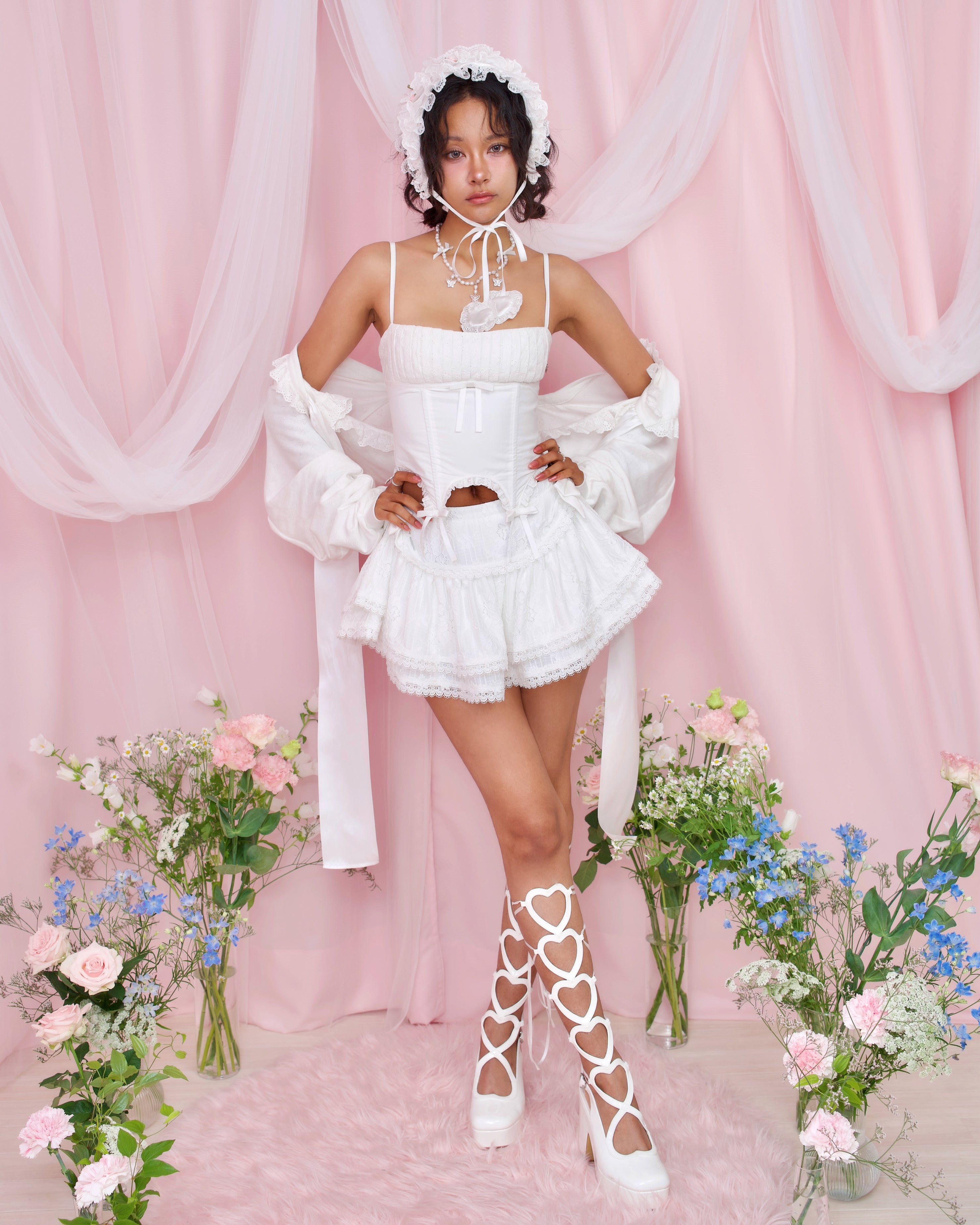 そ*ら様 bibiy MIMI RIBBON SKIRT USAGI ONLIN Yume Ribbon Skirt - White // PREORDER – Vina of the Valley