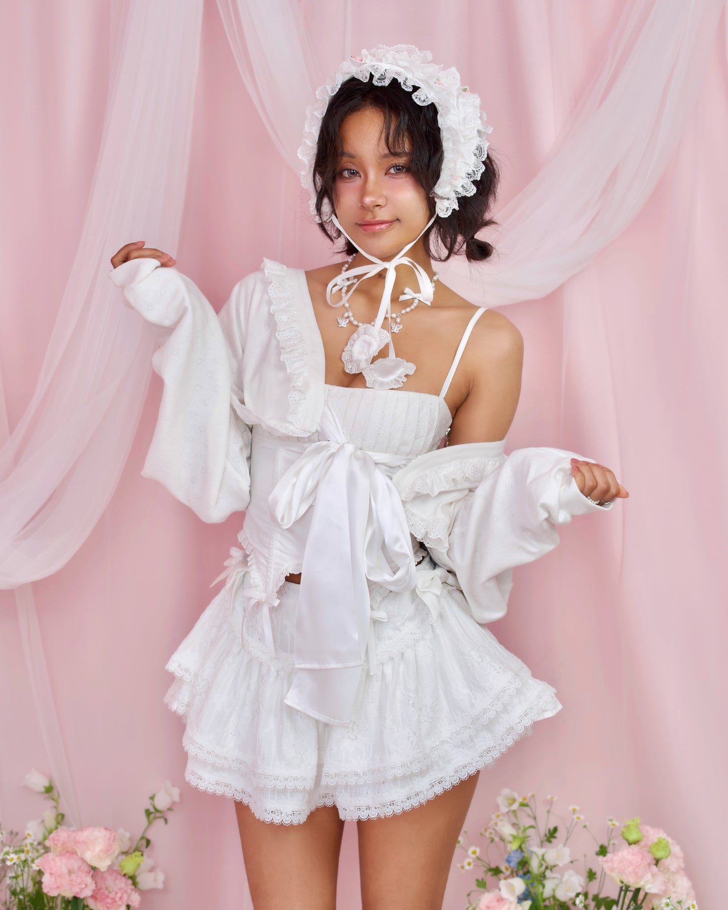 Yours Truly Ribbon Cardigan - White // PREORDER