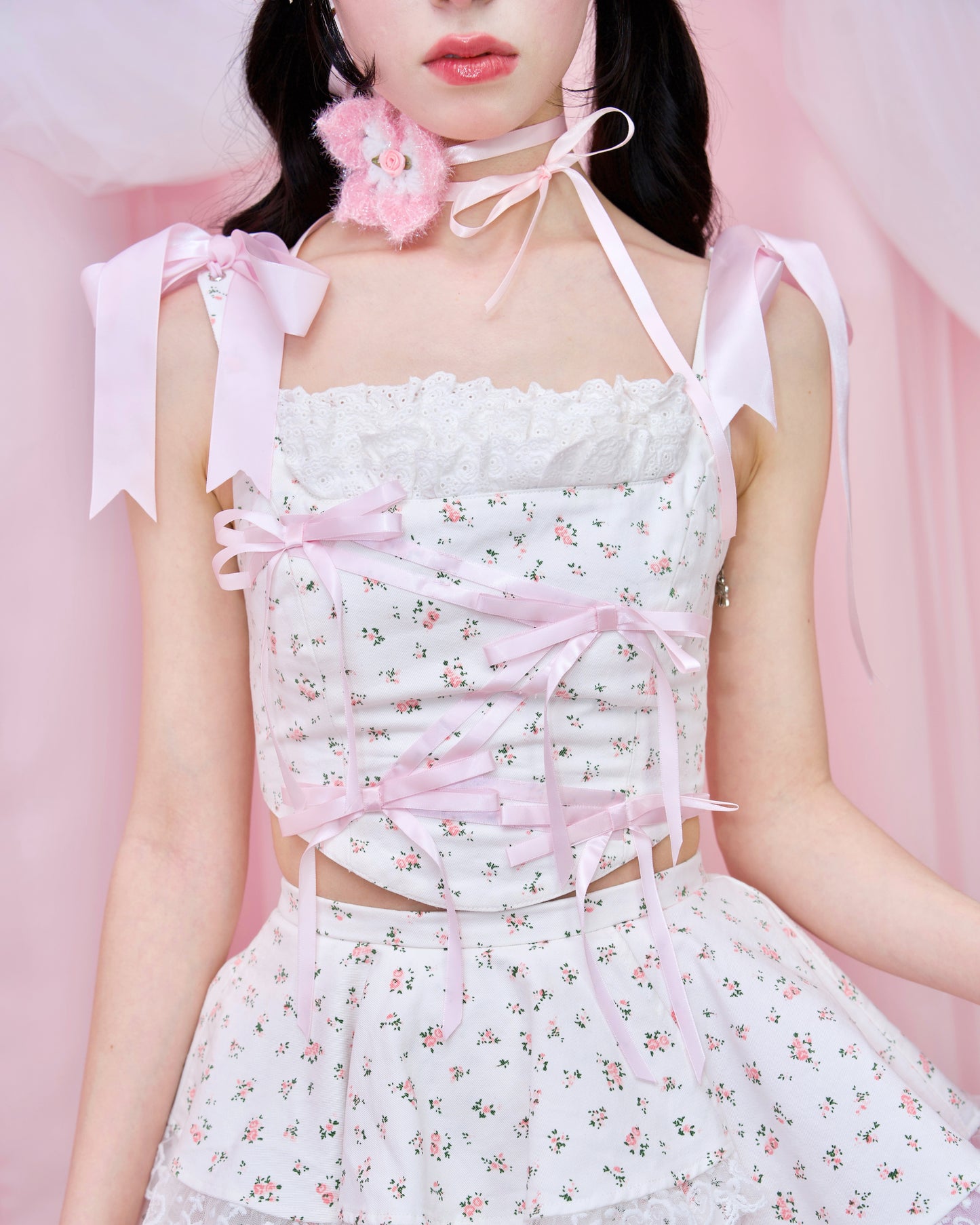 Gift Wrap Corset Blouse - Pink // PREORDER