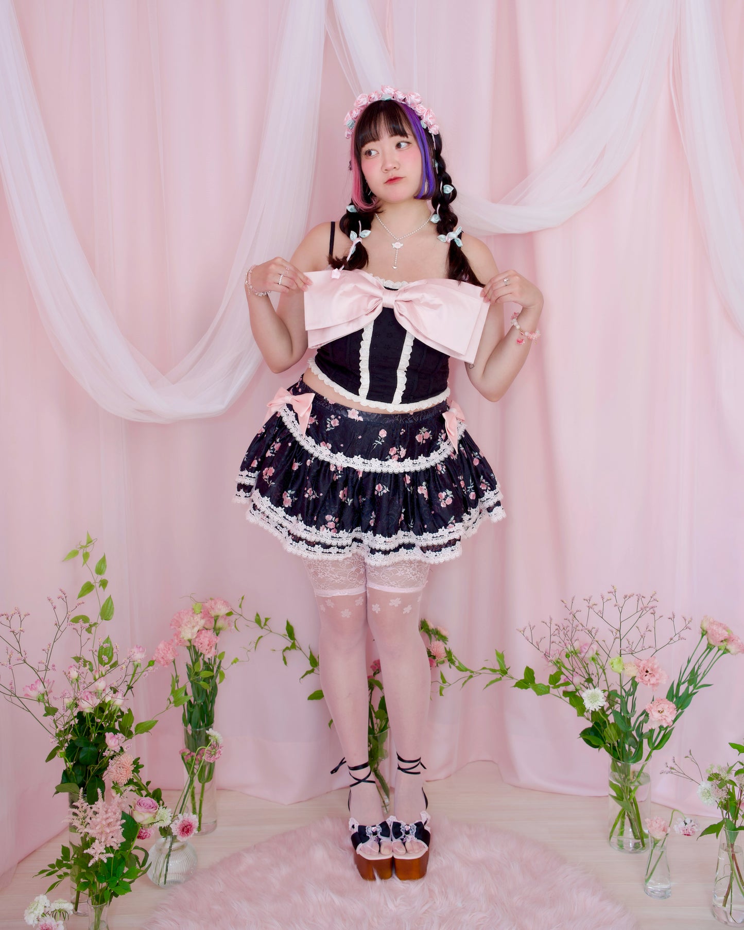 Angel Ribbon Bustier - Black x Pink // PREORDER