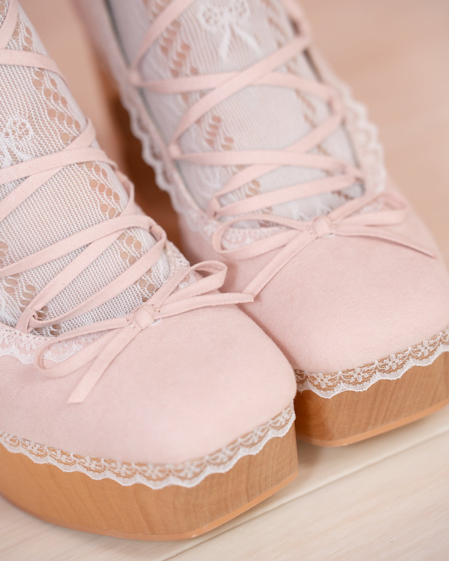 "Cupid's Ballerina" Heart Platform Lace Up Shoes (WIDE FIT) - Powder Pink // PREORDER