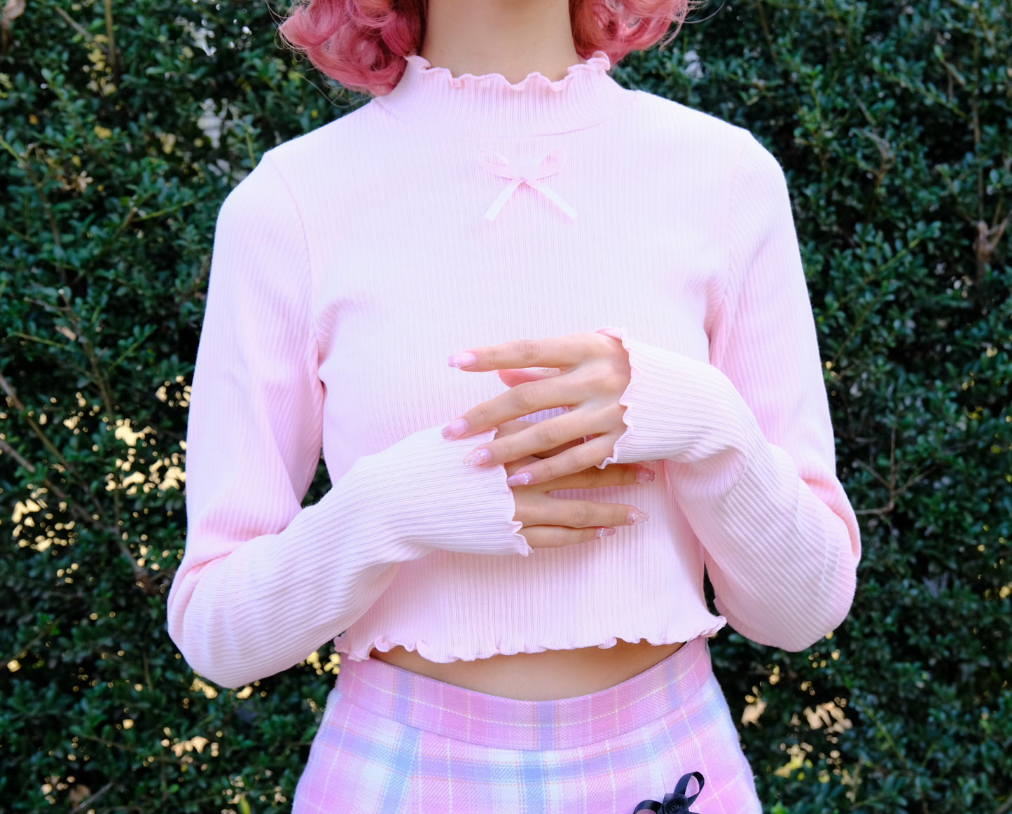 Dainty Long Sleeve Cropped Turtleneck Pink