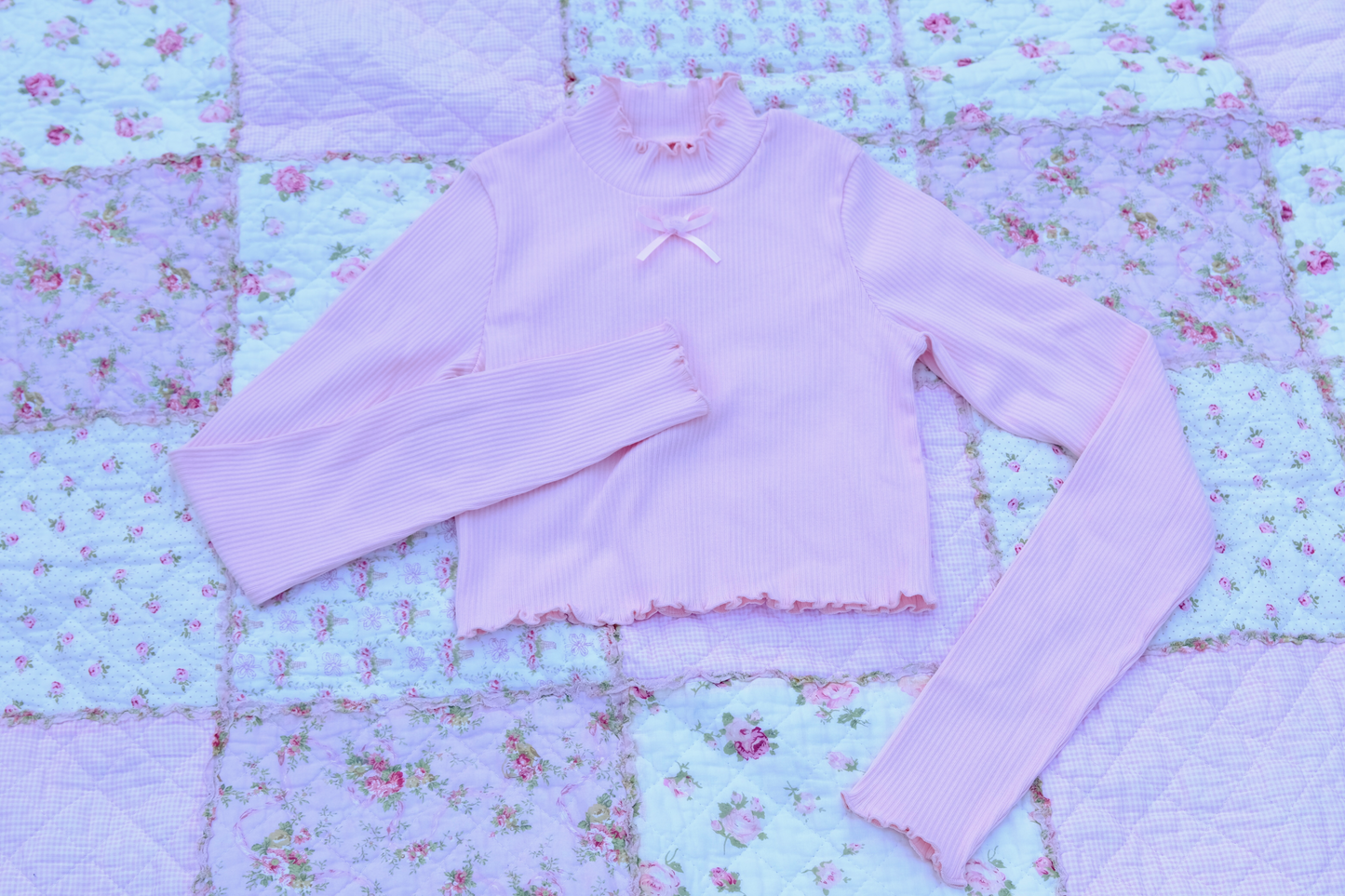 Dainty Long Sleeve Cropped Turtleneck Pink